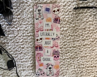 Pink halloween bookmark, just a girl quote, Halloween gifts