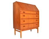 Danish Mid Century Modern Drop Front Secretary Desk in Teak Oak