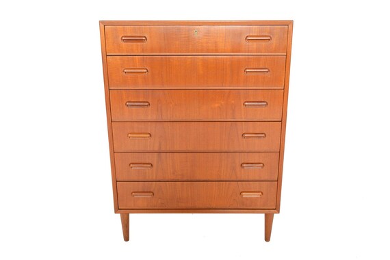Danish Modern Mid Century Six Drawer Teak Highboy Dresser With Etsy