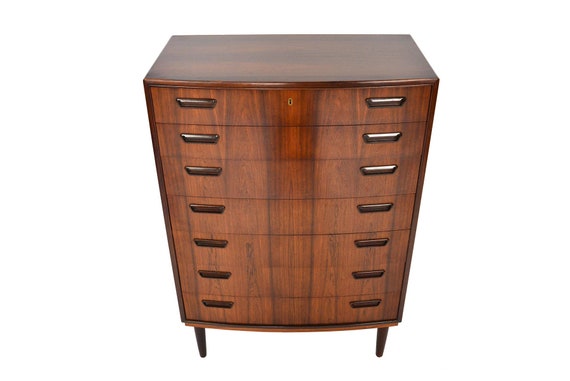 Danish Modern Mid Century Rosewood Bow Front Highboy Dresser Etsy