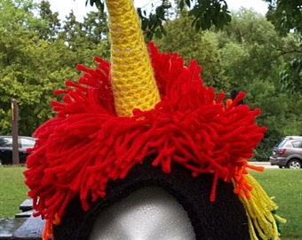 Adult size,black with yellow horn Rainbow unicorn hat, LGBT Pride unicorn, unicorn, rainbow, crochet unicorn hat