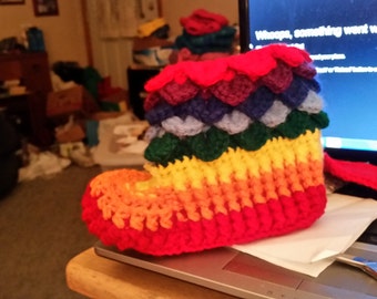 rainbow stripe crocodile stitch slippers