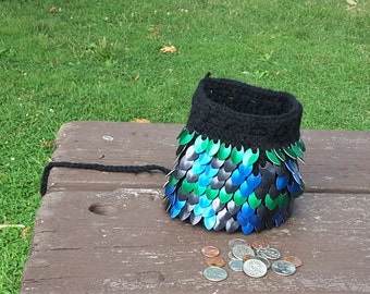 Green,black and blue dice bag, scale dice bag, crochet scalemaille, crochet scale, crochet bag