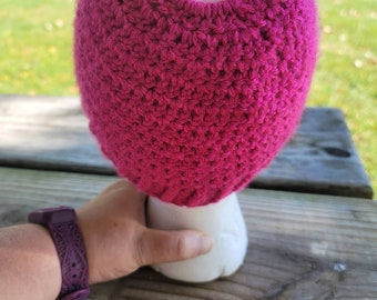 shocking pink Ponytail hat, messy bun hat