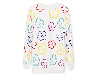Regenbogen-Gekritzel-Blumen-Sweatshirt | All-Over-Print Blumenmuster