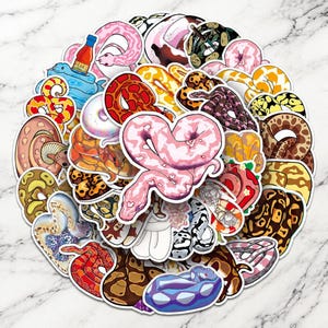 50 Cute Snake Stickers with Flowers & Donuts for Laptop Water Bottle Decor