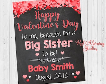Valentines Day Big Sister Pregnancy Announcement. DIGITAL FILE. Sibling New Baby sign. oldest child second. Valentine's Day pregnancy reveal