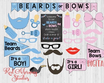 Beards or Bows Photo Booth Props. PRINTABLE. Beards or Bows Gender Reveal Party photo booth. photobooth. party games. decorations.
