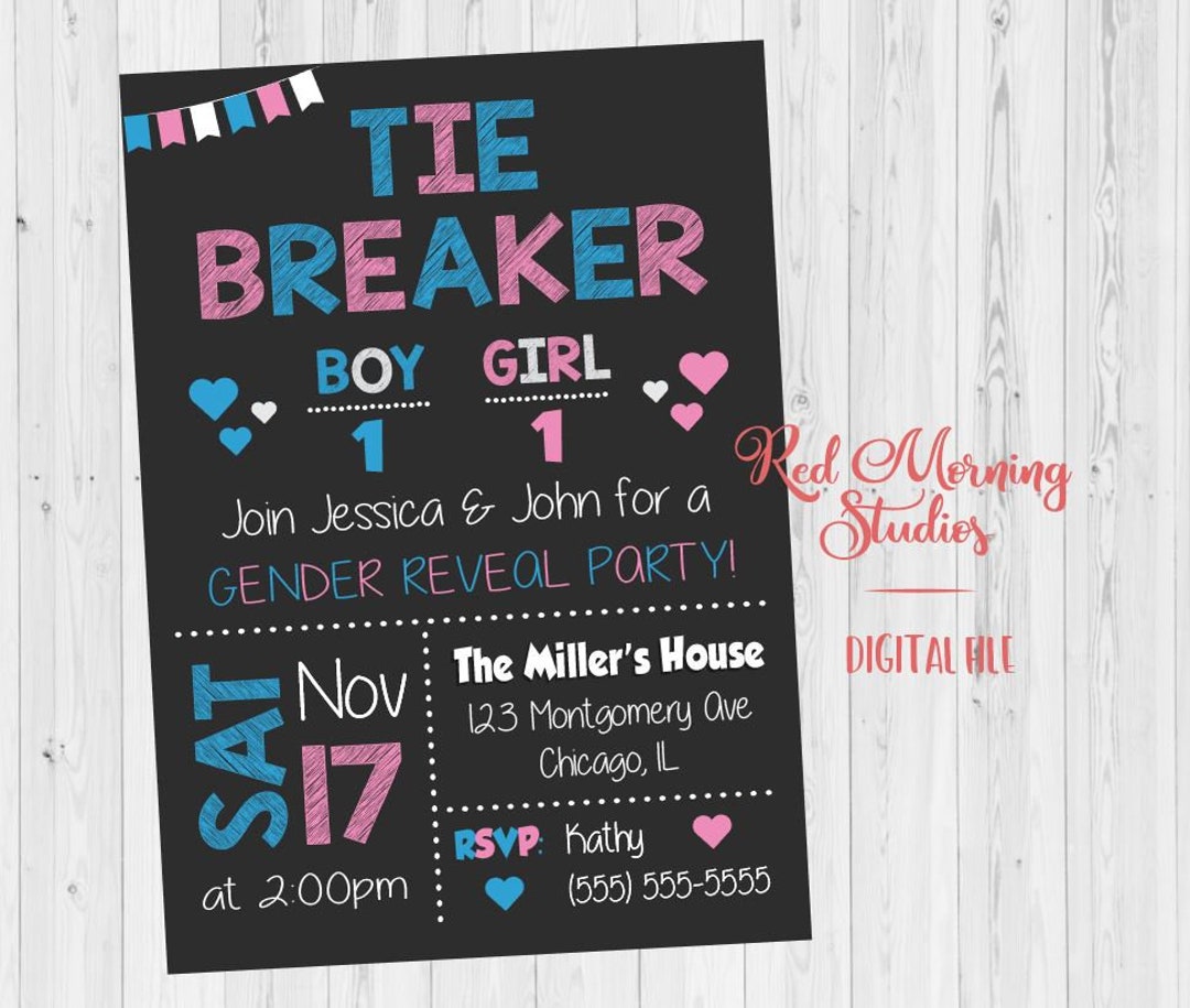 Tiebreaker Gender Reveal Invitation. PRINTABLE. Tie Breaker 