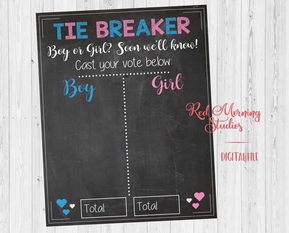 Tie Breaker Gender Reveal Guess Sign. PRINTABLE. 3rd Child 