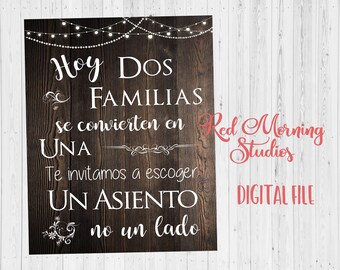 Spanish Wedding Sign. PRINTABLE. Pick a Seat Not a Side sign. Wedding sign in Spanish.  Choose a seat. boda en espanol.