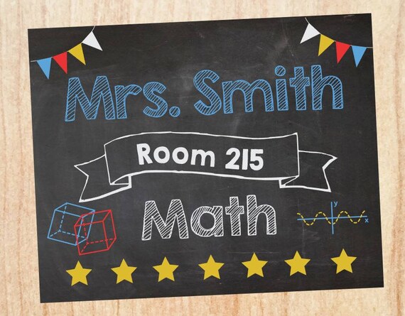Math Teacher Door Sign Printable Teacher Math Name Room Etsy