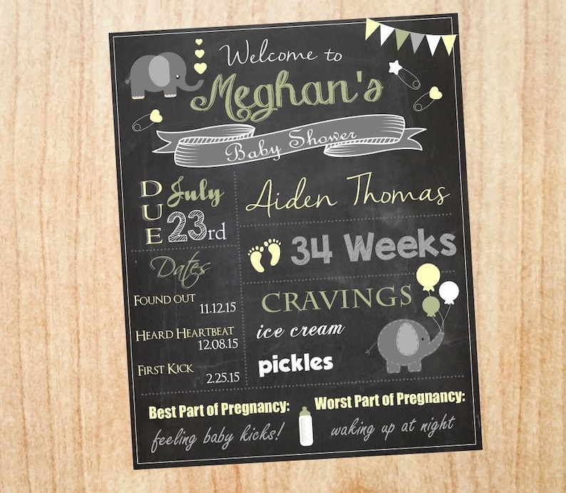 Elephant Baby Shower Welcome Sign Chalkboard Custom Elephant Baby Shower Chalkboard. Elephant Baby Shower Decorations Game