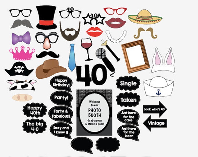 40th Birthday Photo Booth Props PRINTABLE Fourtieth Party - Etsy