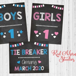 Tie Breaker Pregnancy Announcement Sign. DIGITAL FILES. Third Baby Announcement Sign. Baby #3 boys girls. Tiebreaker Pregnancy reveal signs.