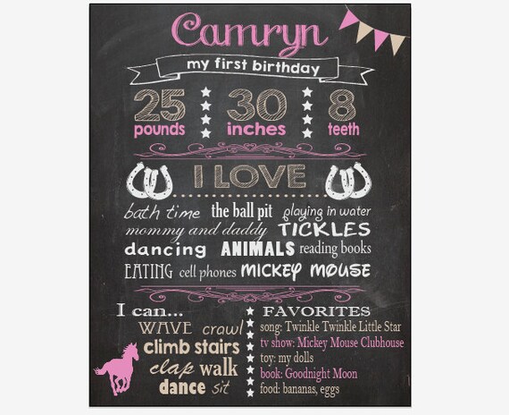 Cowgirl 1st Birthday Milestones Sign Horse First Birthday Etsy