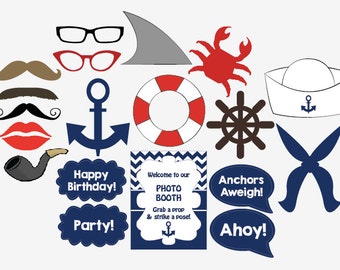 Nautical Photo Booth Props. PRINTABLE DIGITAL FILE. diy sailor birthday party. Nautical Baby Shower Photobooth Props