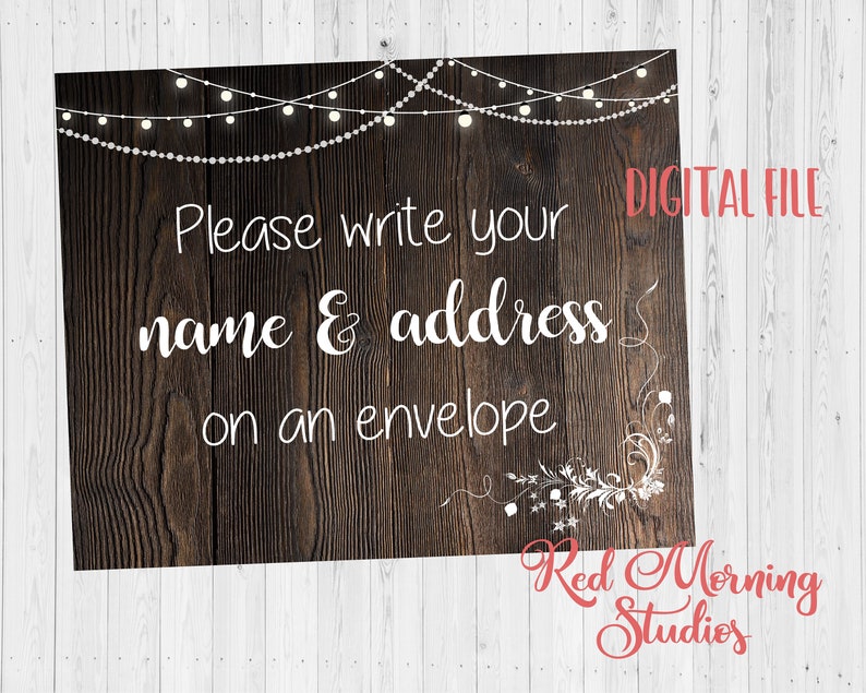 wedding addressee thank you card Write your Address Sign Rustic Bridal Shower Address Station sign DIGITAL FILE sign an envelope