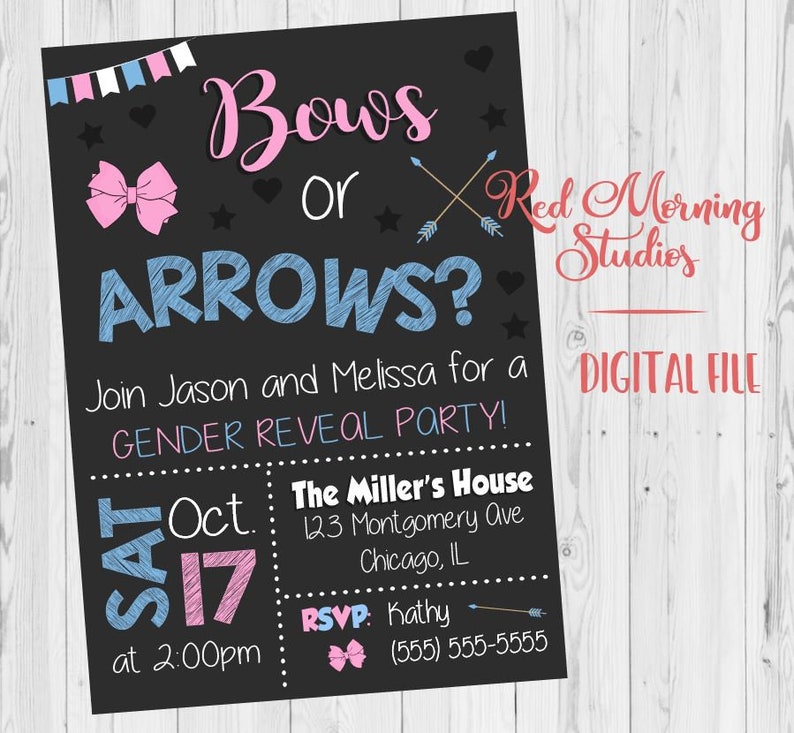 Bows or Arrows Gender Reveal Invitation. PRINTABLE. Arrows or Etsy