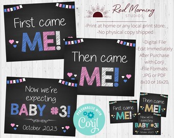 Third Baby Pregnancy Announcement. INSTANT DIGITAL FILE. 3rd Baby Pregnancy signs. Baby #3 photo prop. First came me. third child tiebreaker