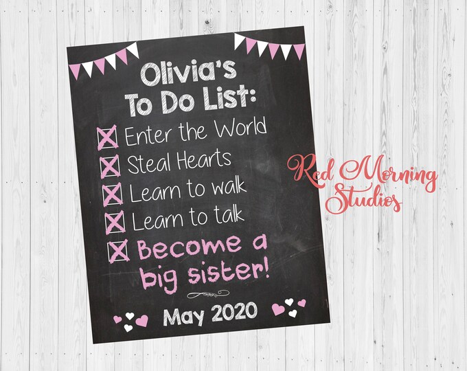 Big Sister Announcement Sign. DIGITAL FILE. Big Sister to Do List ...