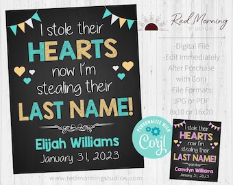 Adoption Announcement sign. DIGITAL FILE. custom personalized adoption day poster.  i stole their hearts now stealing last name adopt photo