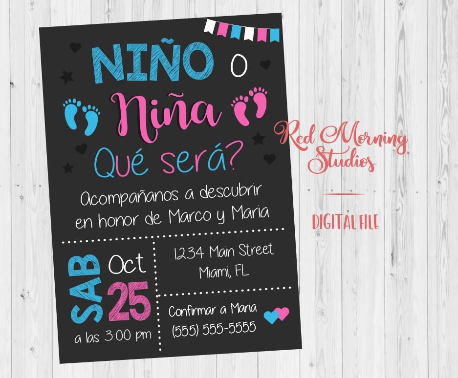 Spanish Gender Reveal Invitation Printable Nino O Nina Etsy