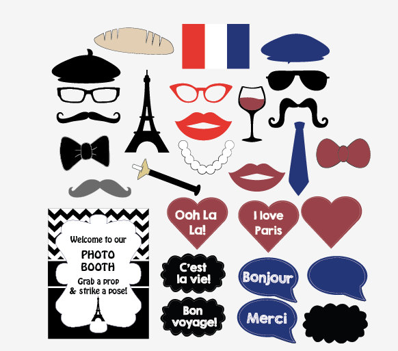 Paris Photo Booth Props. PRINTABLE. Parisian French Photobooth