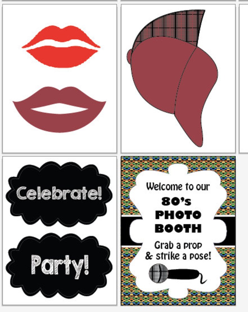 80s Photo Booth Props Printable Digital 1980s Party Photobooth Etsy