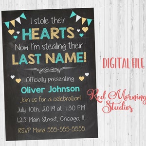 Adoption Party Invitation PRINTABLE adoption announcement invite DIGITAL shower stole their hearts stealing their last name