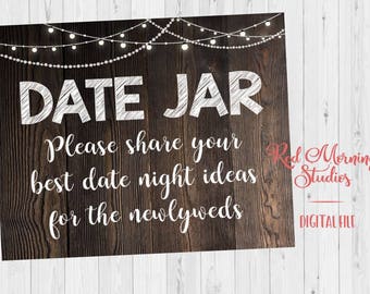 Date Night Jar Sign. DIGITAL FILE. Rustic Wedding date jar sign. date night ideas. instant download guest book. bridal shower game idea