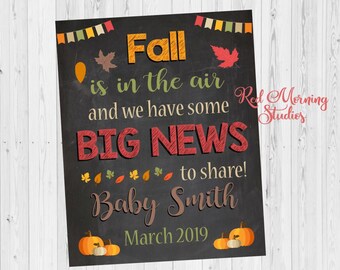 Fall Pregnancy Reveal Sign. DIGITAL FILE. Autumn pregnancy announcement sign. new baby poster pumpkin. fall is in the air big news to share