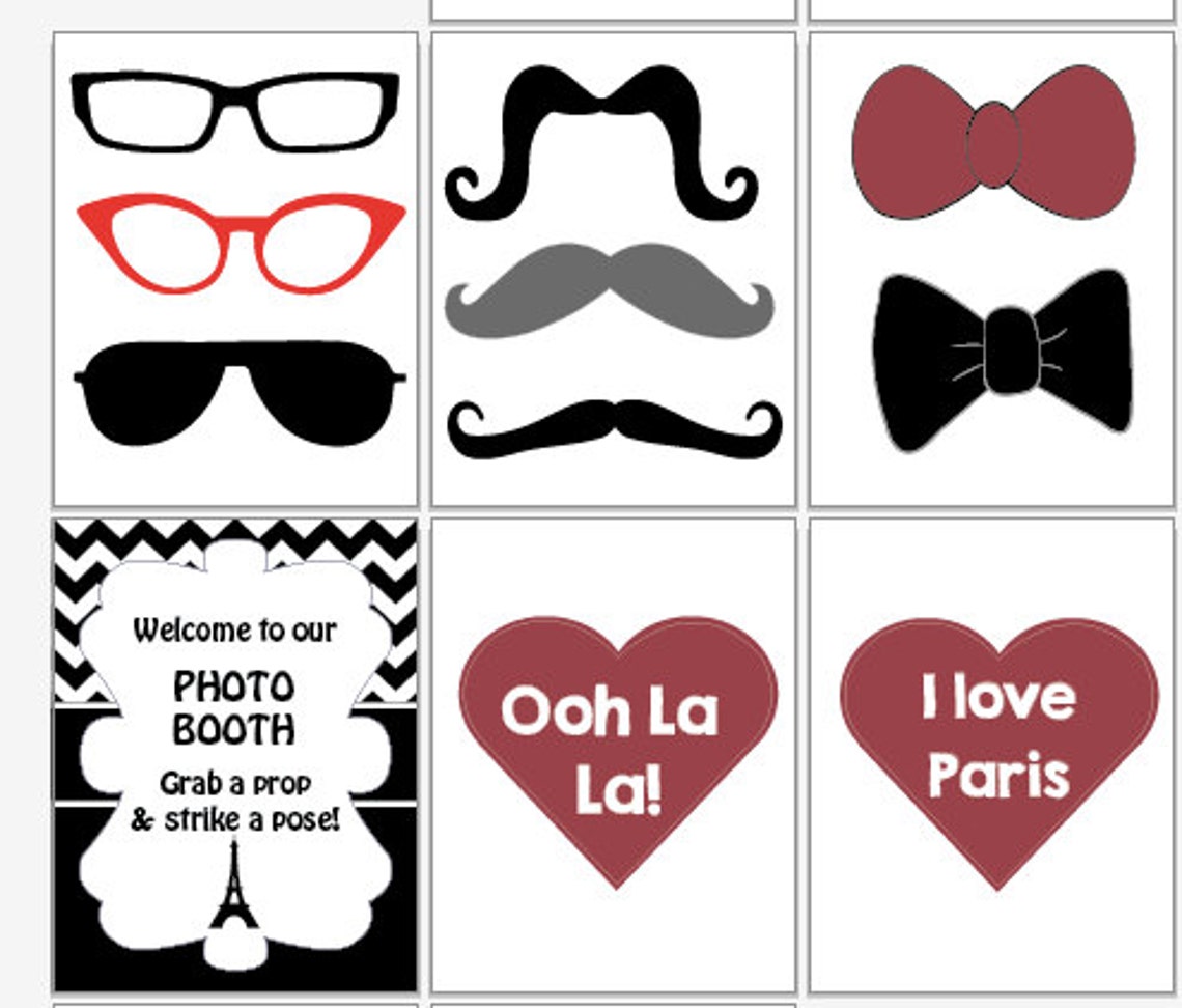 Paris photo booth props PRINTABLE Parisian French photobooth Etsy