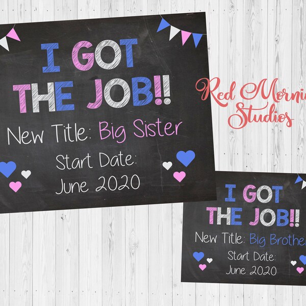 Big Sister Pregnancy Announcement Sign. DIGITAL FILE. I Got the Job. Big Sister Pregnancy Reveal Poster. New Baby. Second Child. 2nd baby