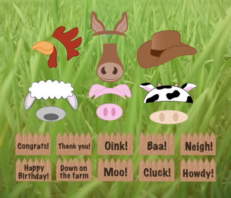 Farm Animals Photo Booth Props Printable DIY Barnyard Birthday Party Farm Animals Photo Booth Props Printable DIY Barnyard Birthday Party