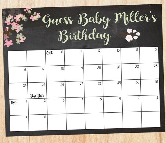 Guess Baby's Birthday game. PRINTABLE. baby girl calendar | Etsy