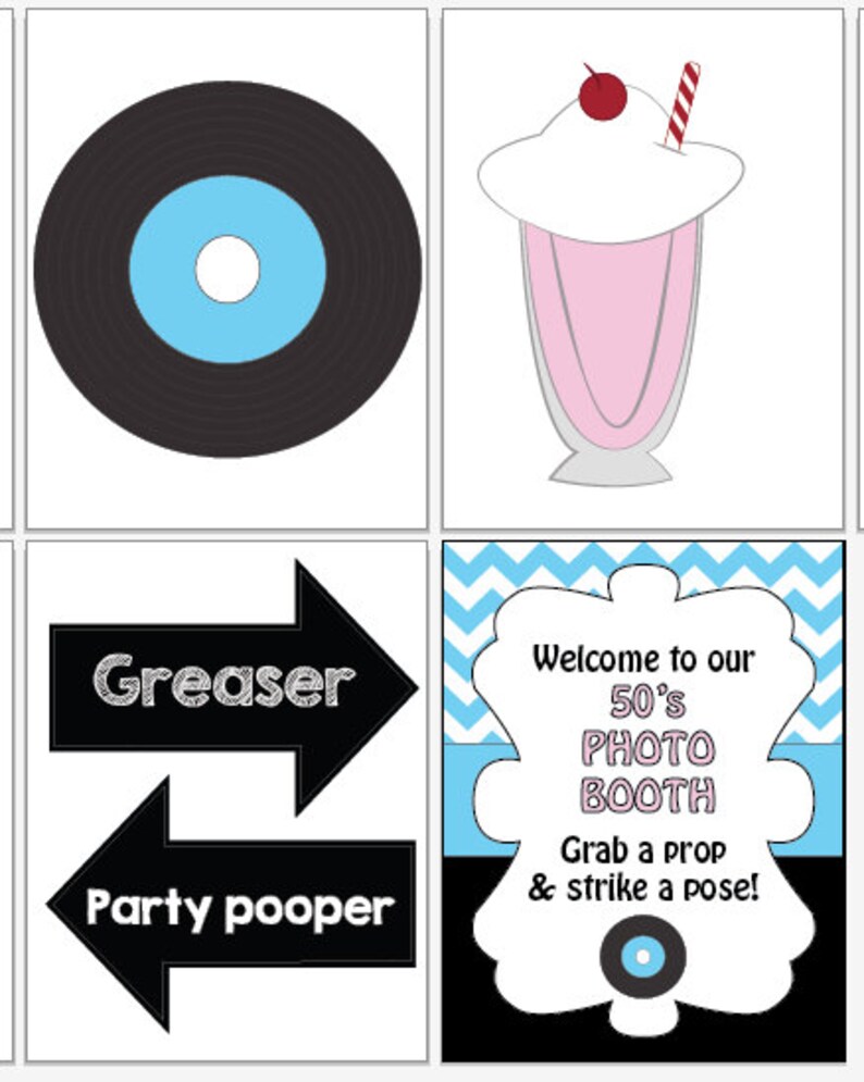 50s Photo Booth Props PRINTABLE Digital Photobooth 1950s Party Etsy