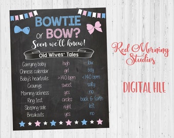 Bowtie or Bow Old Wives' Tales sign PRINTABLE. Boy or Girl Gender Reveal Guess baby shower poster boy or girl. bow tie