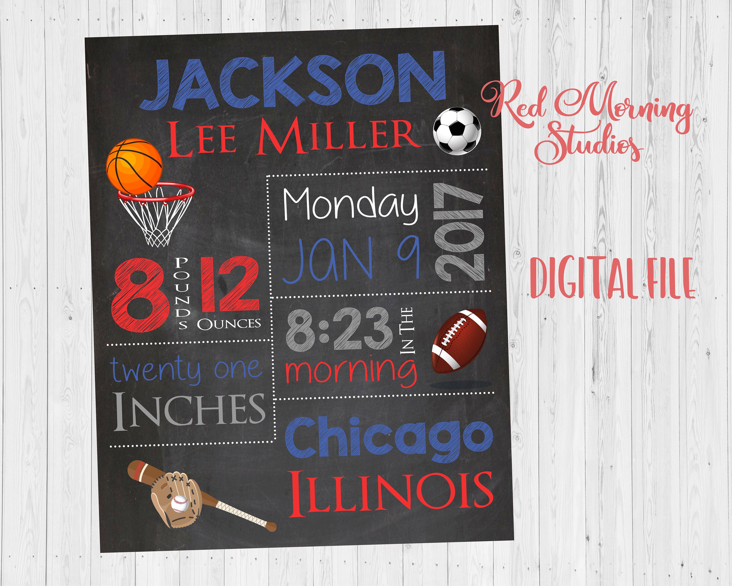 Sports Birth Announcement Sign. DIGITAL FILE. Sports Birth Etsy UK