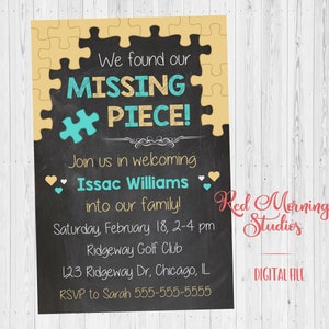 Adoption Invitation. PRINTABLE. Missing Piece adoption party invitation. announcement invite. DIGITAL adopt shower. welcome to the family.