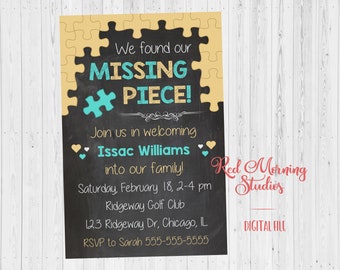 Adoption Invitation. PRINTABLE. Missing Piece adoption party invitation. announcement invite. DIGITAL adopt shower. welcome to the family.