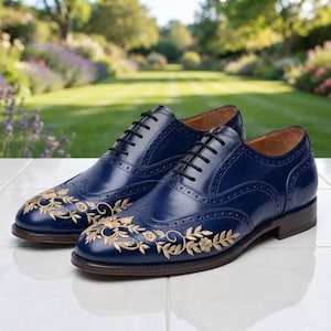 navy blue and gold dress shoes Men - Etsy shoes for navy blue dress