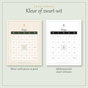 Bingokaart in kleur en inktbesparende zwart-witversie