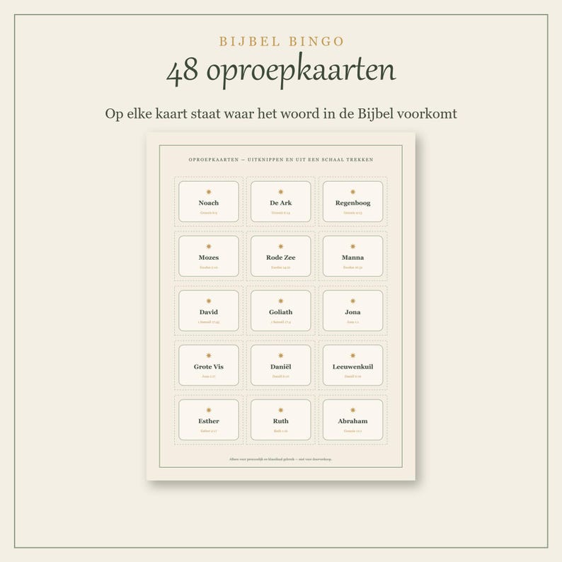 Bijbel Bingo oproepkaarten met Bijbelverwijzingen