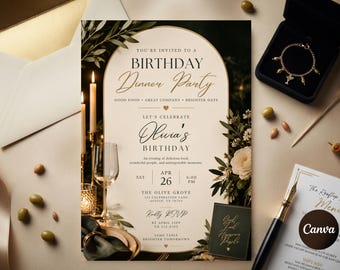 Birthday Dinner Invitation Template, Editable Elegant Party Invite, Birthday Celebration Template, Sophisticated Dinner Invite