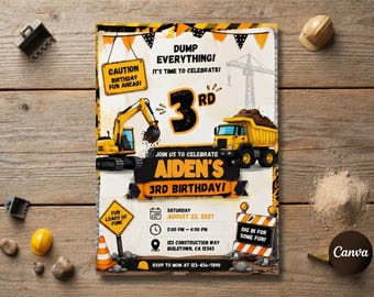 Construction Birthday Invitation, Editable Dump Truck 3rd Birthday Template, Little Builder Party Invite, Boy Birthday Celebration, Download
