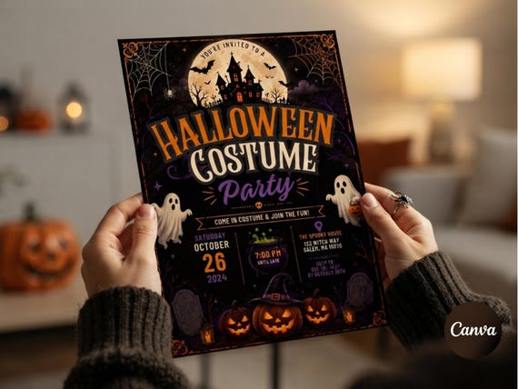 Halloween Costume Party Invitation, Editable Spooky Halloween Invite Template, Halloween Event Invite, Haunted Party Evite, Instant Download