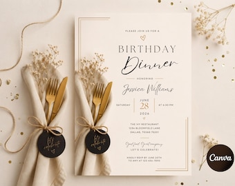 Birthday Dinner Invitation Template, Editable Elegant Party Invite, Minimalist Birthday Celebration Template, Sophisticated Dinner Invite