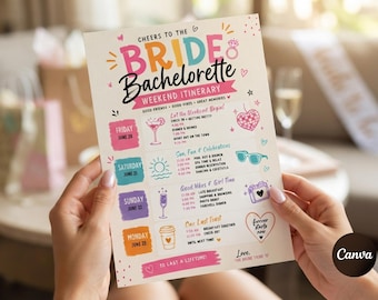 Bachelorette Weekend Itinerary Template, Editable Bridal Party Schedule, Girl's Trip Planner, Bachelorette Party Agenda,Bridesmaid ,Download