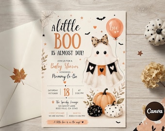 A Little Boo Baby Shower Invitation, Editable Is Almost Due Spooky Halloween Baby Sprinkle Template, Ghost Fall Party Invite, Download